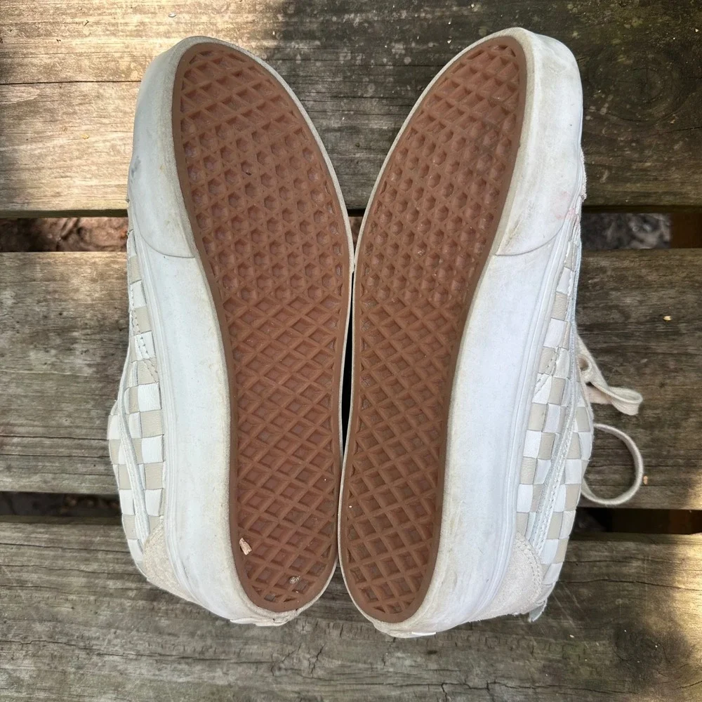 Vans Old Skool Woven Leather Checkerboard Sneakers Beige Men's Sz 8 Women's 9.5 - Picture 7 of 9